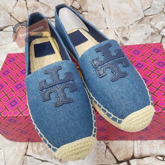 Weston Espadrilles Chambray Shoes Sandals Closed Toe Blue Tory Burch With Box